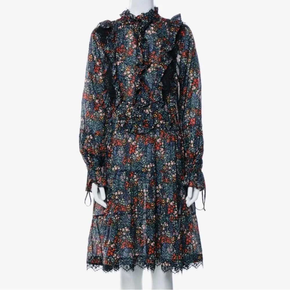 Warm NY boho 100% cotton Floral Tiered Ruffle Midi long sleeve Dress NWT_2